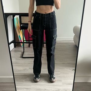 Black denim high rise  jeans with green